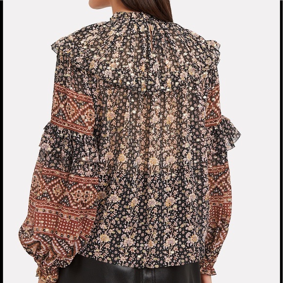 Ulla Johnson Blouse Silk Ruffle Blue Floral Elini - Picture 2 of 11